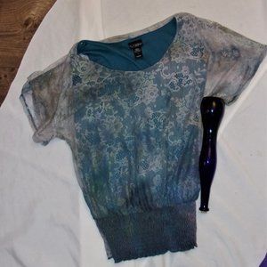 womens small ombre blue lace shirt top